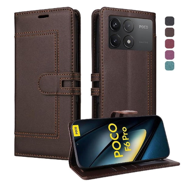 Premium Wallet Case for Xiaomi Poco F6 Pro 5G with Card Slots & Kickstand, Flip Cover Brown