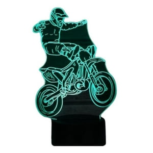 Lelumania - Lampara Ilusion 3D Motocross Pies De 7 Colores, Base Touch