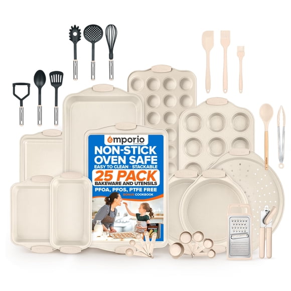 Juego de bandejas para hornear Emporio Kitchen antiadherentes de acero al carbono, 25 unidades