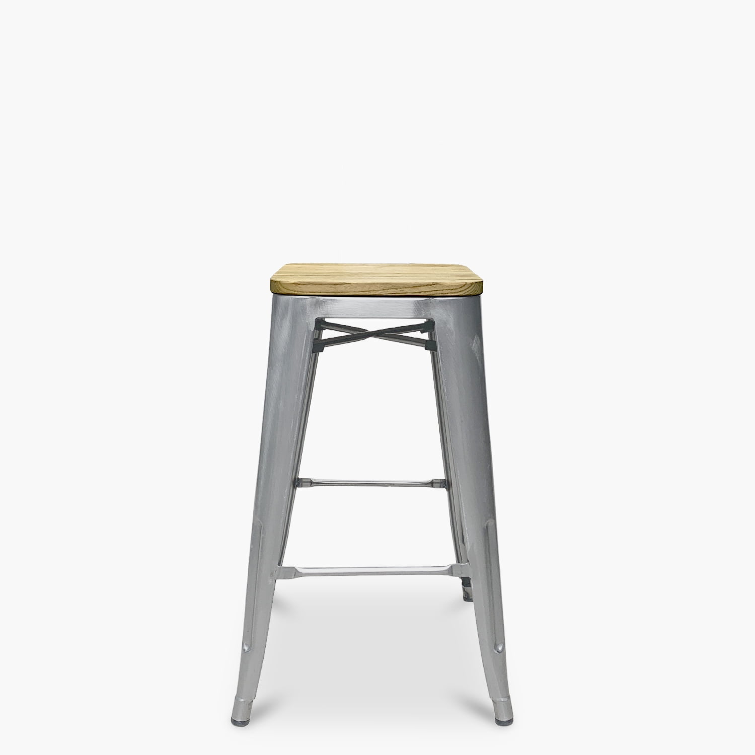 Form Design - Taburete Medio 66 Tolix Asiento Madera Plata