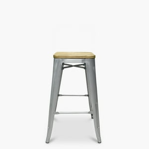 Form Design - Taburete Medio 66 Tolix Asiento Madera Plata