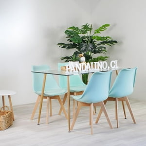 Pandalino - Comedor Mesa Rectangular Vitreo 120X80 + 4 Sillas Tulip Menta Verde Claro