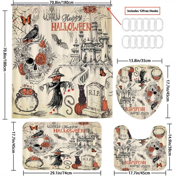 1/4pcs Halloween Shower Curtain Set with Non-Slip Mat, Lid Cover, and Decorative Accessories - Waterproof and Stylish Bathroom Accessories