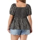 thumbnail image 3 of Agnes Orinda Blusas Florales de Talla Grande para Mujer con Cuello de Corazón, Manga Corta, Dobladillo con Volantes, Espalda Fruncida, Casual de Verano, Babydoll, Talla 1X, Negro, 3 of 6