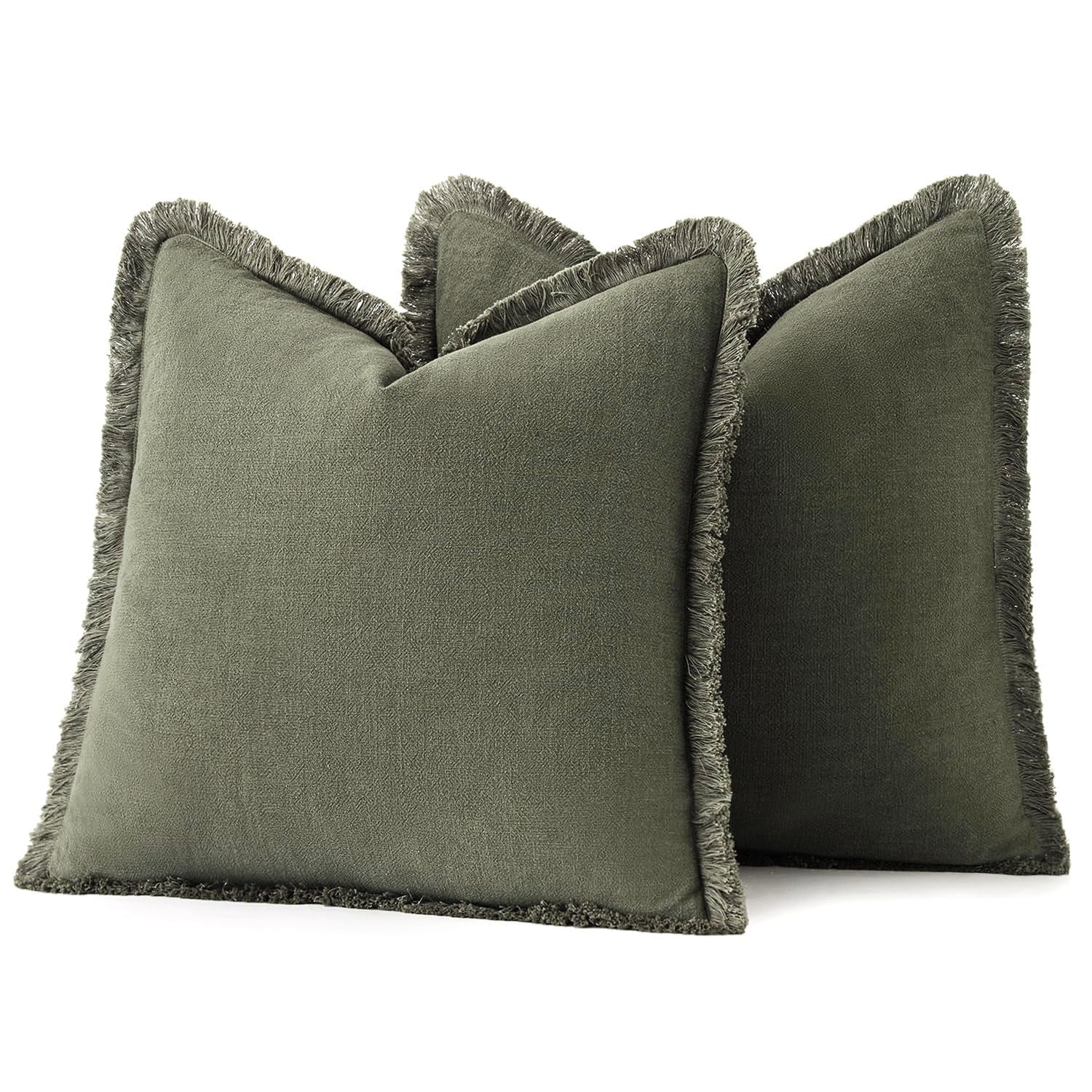 Xusx111 - Conjunto De 2 Cubiertas De Almohada De Tirado De Borde De Lino Decorativo Cozy Boho Cojinera De Granja Con Borlas Cojinera De Acento Suave Para Sofá Sofá Cama Sala De Estar Decoración Del Ho