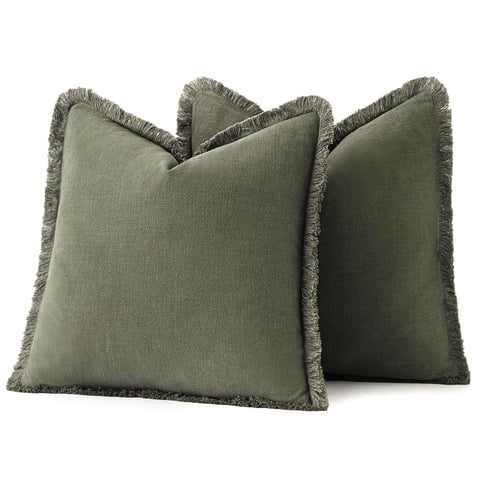 Xusx111 - Conjunto De 2 Cubiertas De Almohada De Tirado De Borde De Lino Decorativo Cozy Boho Cojinera De Granja Con Borlas Cojinera De Acento Suave Para Sofá Sofá Cama Sala De Estar Decoración Del Ho