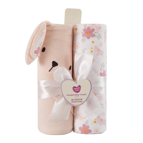 Parents Choice 30 x 30 Bunny Hooded Towel, 2 Pack
