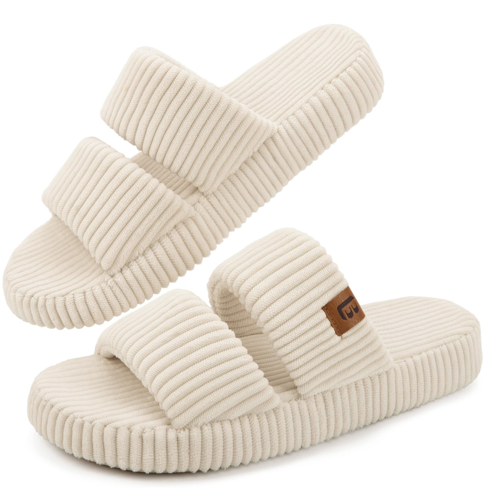 Lb Longbay Since 1997 - Pantuflas Longbay Para Mujer De Espuma Viscoelástica Con Doble Tira, Beige, Talla 9-10