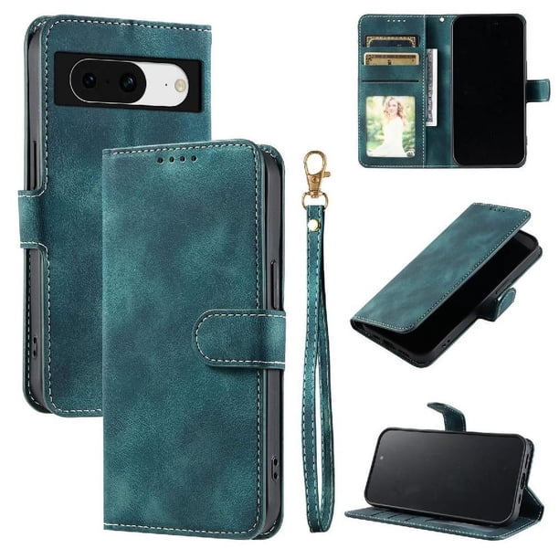 Funda Cartera para Google Pixel 8 Tapa con Ranuras, Soporte y Correa Verde