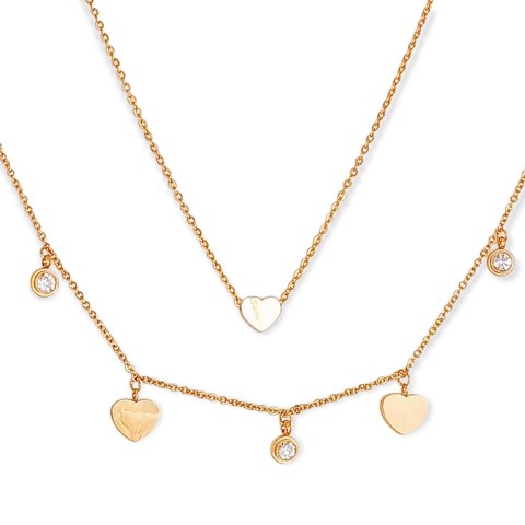 Elbauldejuma - Conjunto Multicapa Colgante Corazón Chapado En Oro 18K Amor