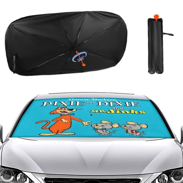 Pixie y Dixie y el Señor Jinks Sombrilla Solar para Auto - Protector de Parabrisas Plegable | Cortina Solar Delantero | Bloqueo UV y Aislamiento de Calor 133x73cm