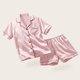 thumbnail image 1 of Pijama De Saten Mujer 2 Piezas Set Camisa Y Short Suave Boton Rosa, 1 of 10