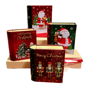 Wakeshome - Set 4 Cajas Sorpresa Navideña Libro Decorativo De Metal