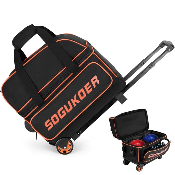 Bolsa de boliche SOGUKOER para 2 bolas, ligera, con ruedas y carrito, 43 cm
