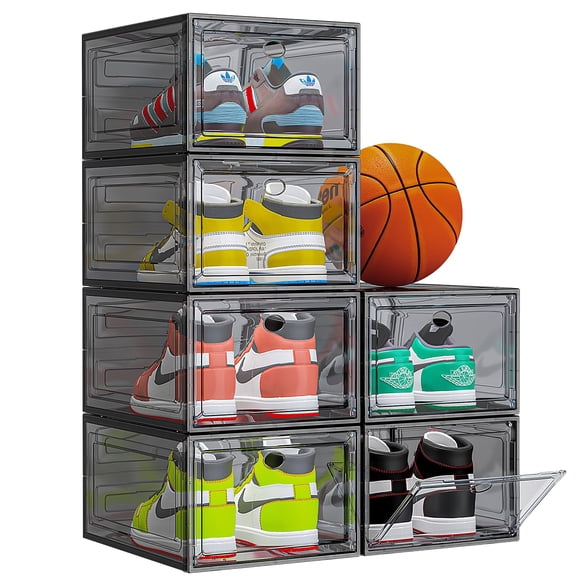 Organizador de almacenamiento de zapatos, paquete de 6 unidades, plástico transparente grueso y resistente