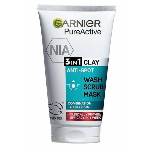 Exfoliante facial Garnier Pure Active 3 en 1 Arcilla, Eucalipto y Ácido – 150 ml