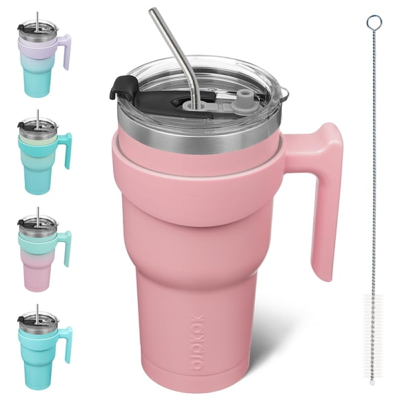 Tumbler BJPKPK de 900 ml con asa, tapa y popote de acero inoxidable