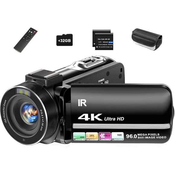 Cámara de video Aidzhi 4K 96MP UHD con zoom 18X y pantalla táctil