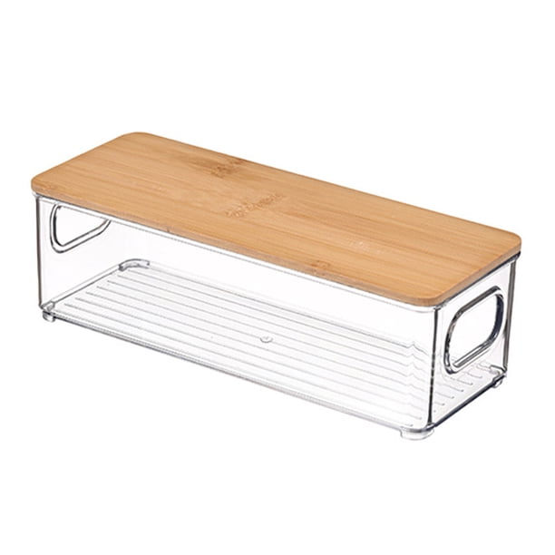 Contenedores apilables con tapa de bambú - Cesta organizadora para encimera de cocina para frutas, verduras y hortalizas (cebolla, patata) - Contenedores acrílicos con frente abierto para organizar