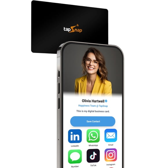 Tarjeta de presentación digital TapSnap, sin suscripción, toca para compartir, NFC/QR inteligente, tarjeta de presentación personalizada, iPhone y Android (negra)