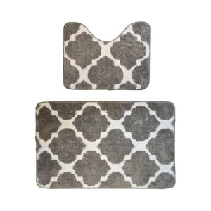 Fliperex - Conjunto De 2 Alfombra De Baño Suaves Absorventes Microfibra Gris