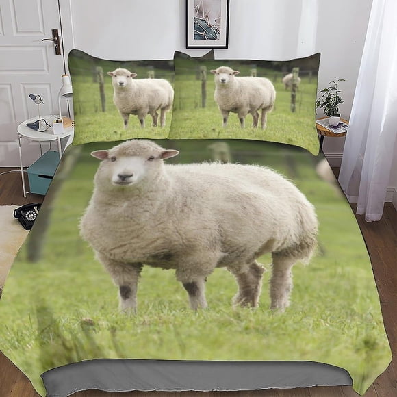 Juego De Funda Nórdica De Ovejas 3d Juego De Ropa De Cama Decorativo De Microfibra Y Poliéster Con Lindos Animales Funda Nórdica Con Fundas De Almohada Cremallera Juego De 3 Piezas
