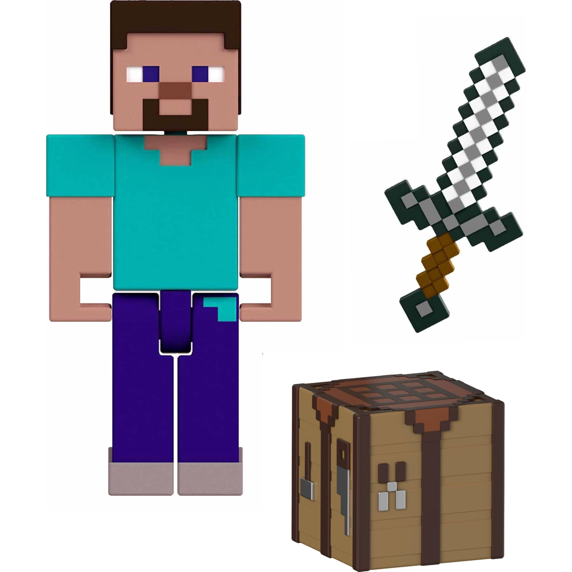 Figura De Acción Mattel Minecraft Steve Con Accesorios, 8 Cm