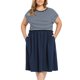 thumbnail image 1 of Vestido Casual para Mujer de Talla Grande GRACE & GRANDEUR Cuello Redondo Manga Raglán Patchwork a Rayas Cintura Fruncida Vestidos Midi Línea A con Bolsillos 2X Azul Marino, 1 of 6