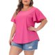 thumbnail image 4 of Agnes Orinda Camiseta de Escuela Universitaria para Mujer Talla Grande Cuello Redondo Ajuste Suelto Manga con Volantes Verano Hueco Blusas Casuales 1X Rosa Fucsia, 4 of 6