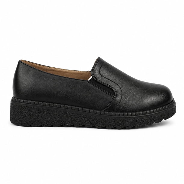 Mocasín Mujer Negro Plataforma Baja Ecocuero Cómodo 2524
