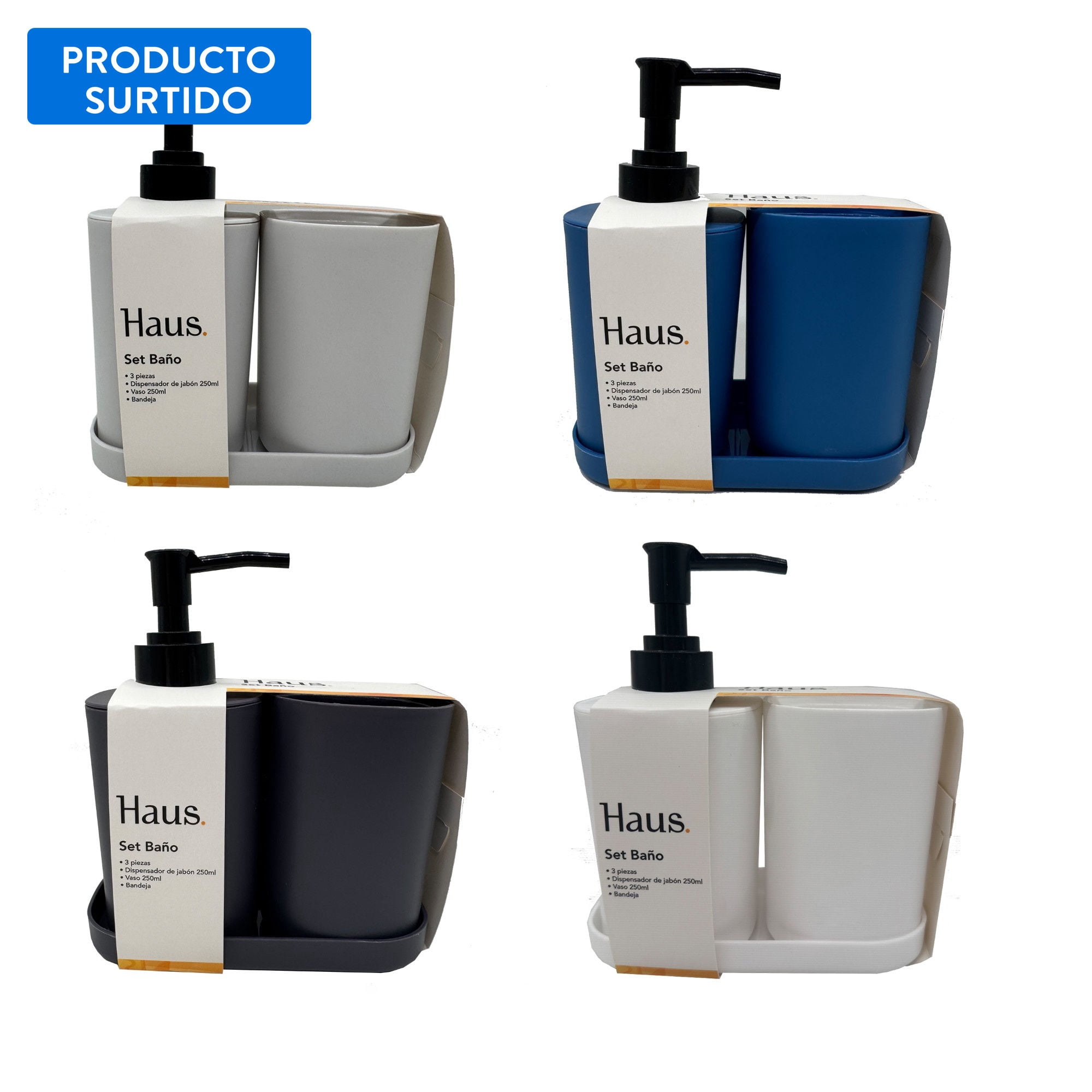 Set Baño 3 piezas 250ml Plastico