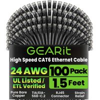 Cable Ethernet Gearit Cat 6, 1,5 Pies, 100 Unidades, 10 Gbps, Rj45, Negro