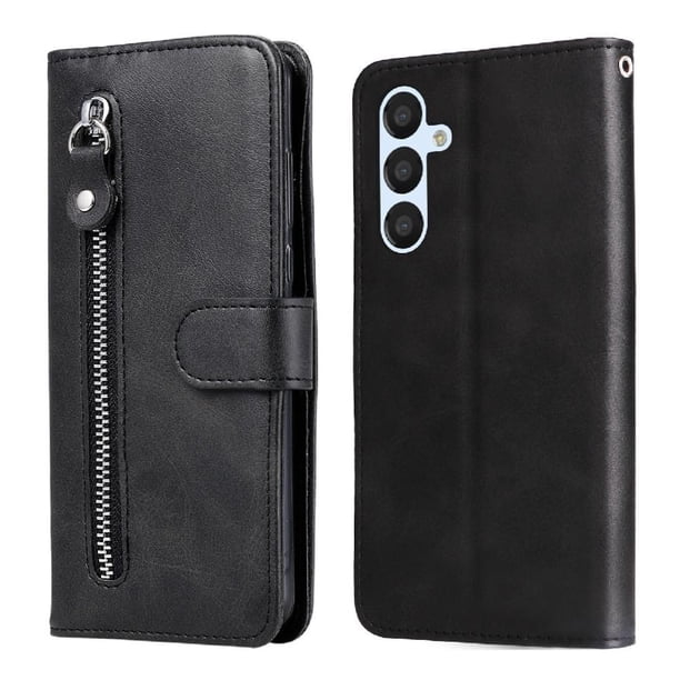 Funda tipo cartera para Samsung Galaxy A54 5G con bolsillo con cremallera y ranuras para tarjetas – Función de soporte Negro