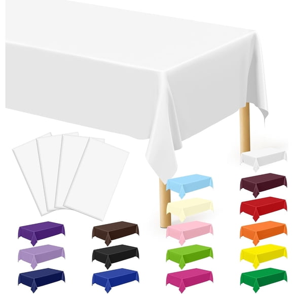 QZYL 4 Pack Manteles Blancos de Plástico Desechables, 54 x 108 pulgadas