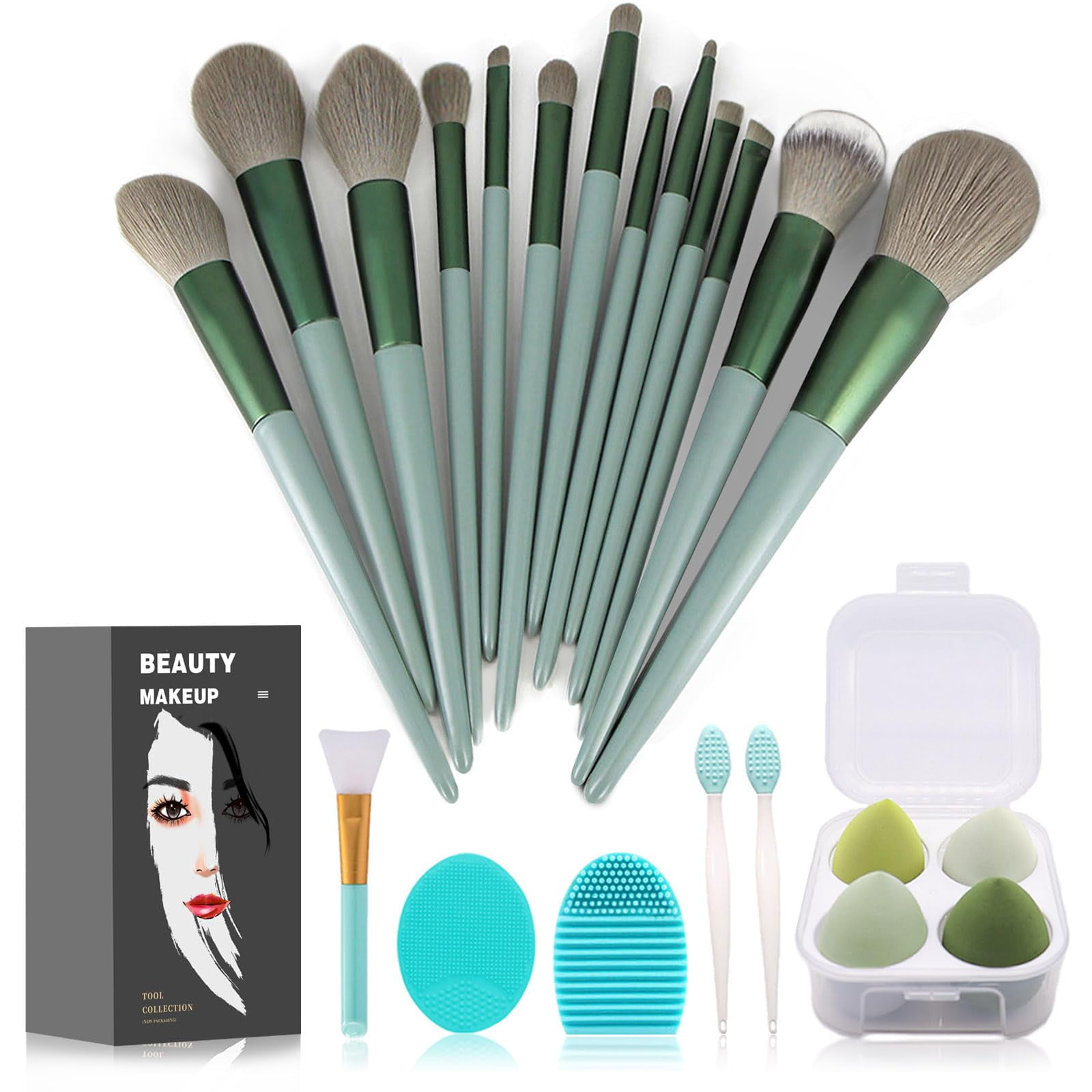 Set De Brochas De Maquillaje Koccido, 22 Unidades, Con Bolsa De Almacenamiento (verde)