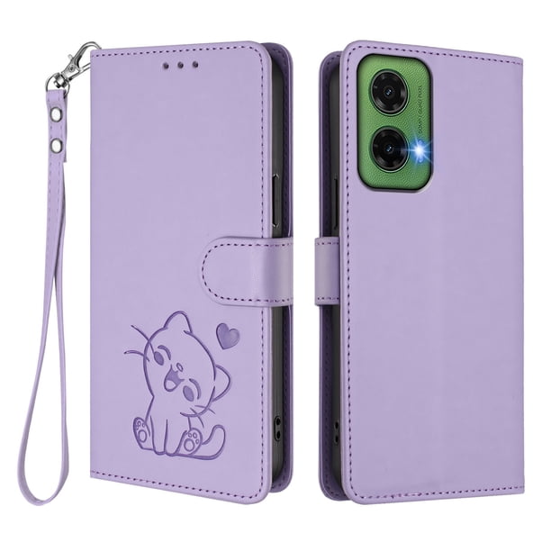 Motorola MOTO G35 5G Funda Billetera con Estampado de Gato, Lila Claro