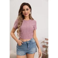 Likeshop - Top Encaje Broderie Mujer Polera Manga Corta 5006