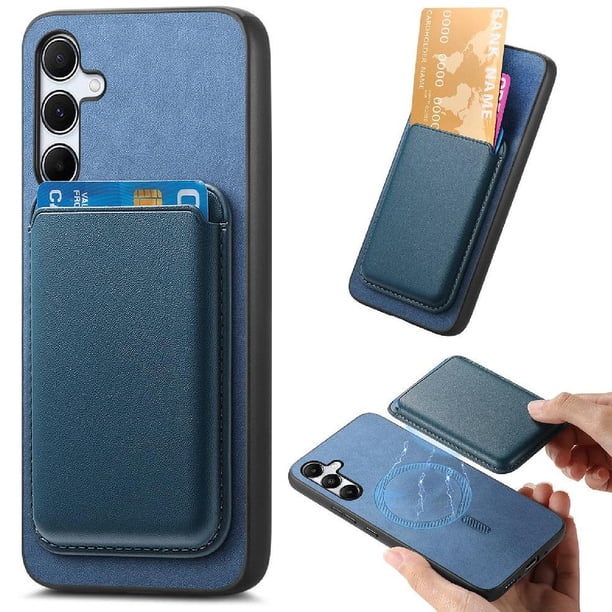 Funda de Cuero Magnética con Tarjetero para Samsung Galaxy A55 Cubierta Delgada Azul