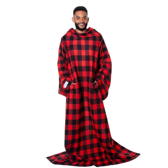 Manta con mangas Snuggie de forro polar 71 × 54 cm a cuadros de búfalo