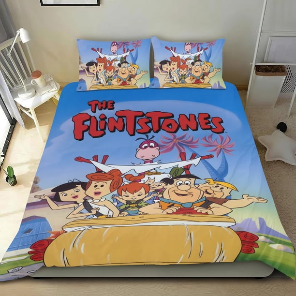 Los Picapiedra Conjunto de sábanas temático, trío de piezas, cómodo y amigable con la piel, diseño único, regalo de decoración para el hogar para familiares, amigos y fans,135cm *200cm