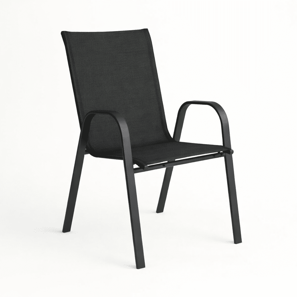 Space Home - Silla Exterior Negra Metal Y Textilene Resistente Reforzada Exterior