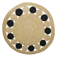 Fliperex - Alfombra Redonda De Yute Borde De Circulos Negro Y Franja