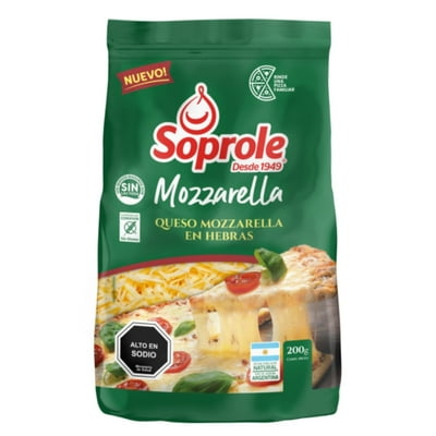 Queso Mozzarella Hebras 200 G Soprole