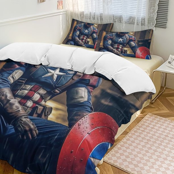 Captain AmericaCartoon Collection 3-Piece Comforter Set, Personalized Bedding Decor for Kids And Teens Bed Sheets