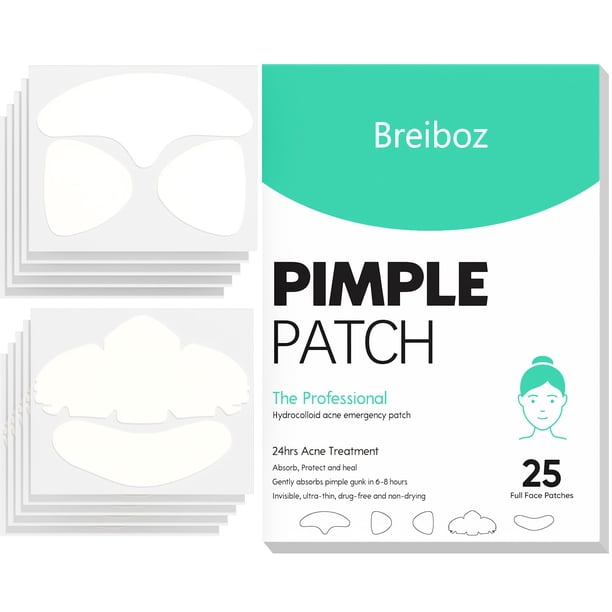 Parches para espinillas Breiboz, hidrocoloide para todo el rostro, para acné, 25 parches