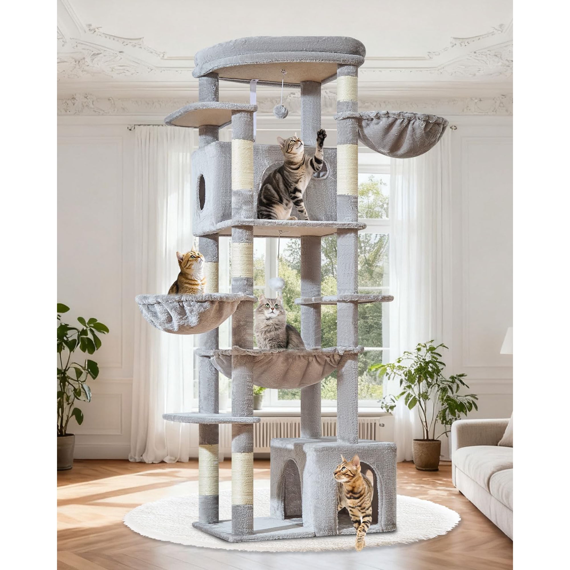 Árbol Para Gatos Taoqimiao Xxl, 182 Cm, Con Plataforma, 2 Casas Y 7 Postes