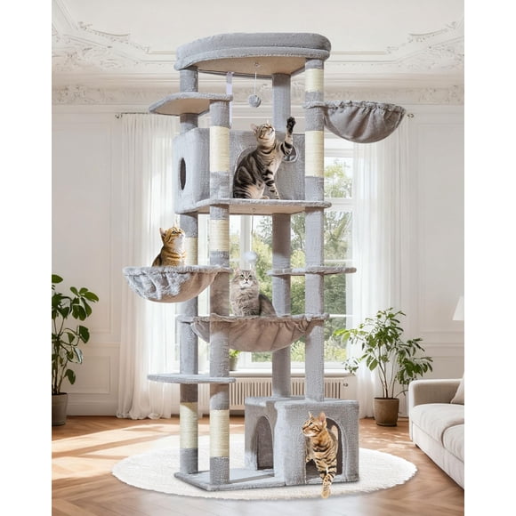 Árbol Para Gatos Xxl 182 Cm Con Plataforma 2 Casas Y 7 Postes