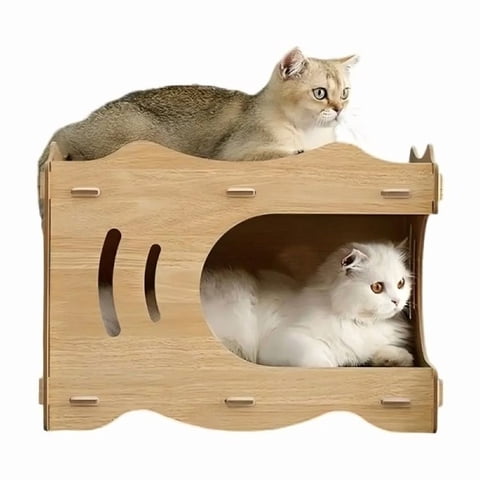 Genérico - Cama Casa De Madera Para Gatos Con Rascador Interno