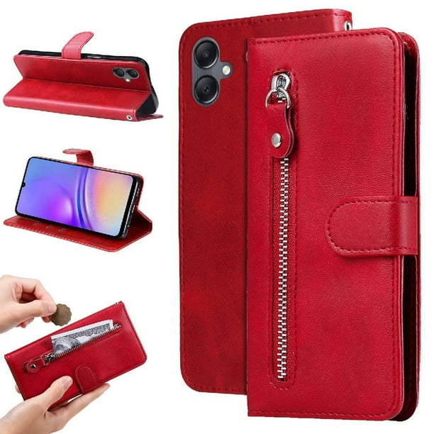 Funda con Cremallera para Samsung Galaxy A05, Carcasa Cartera de Cuero PU con Soporte y Tarjetero