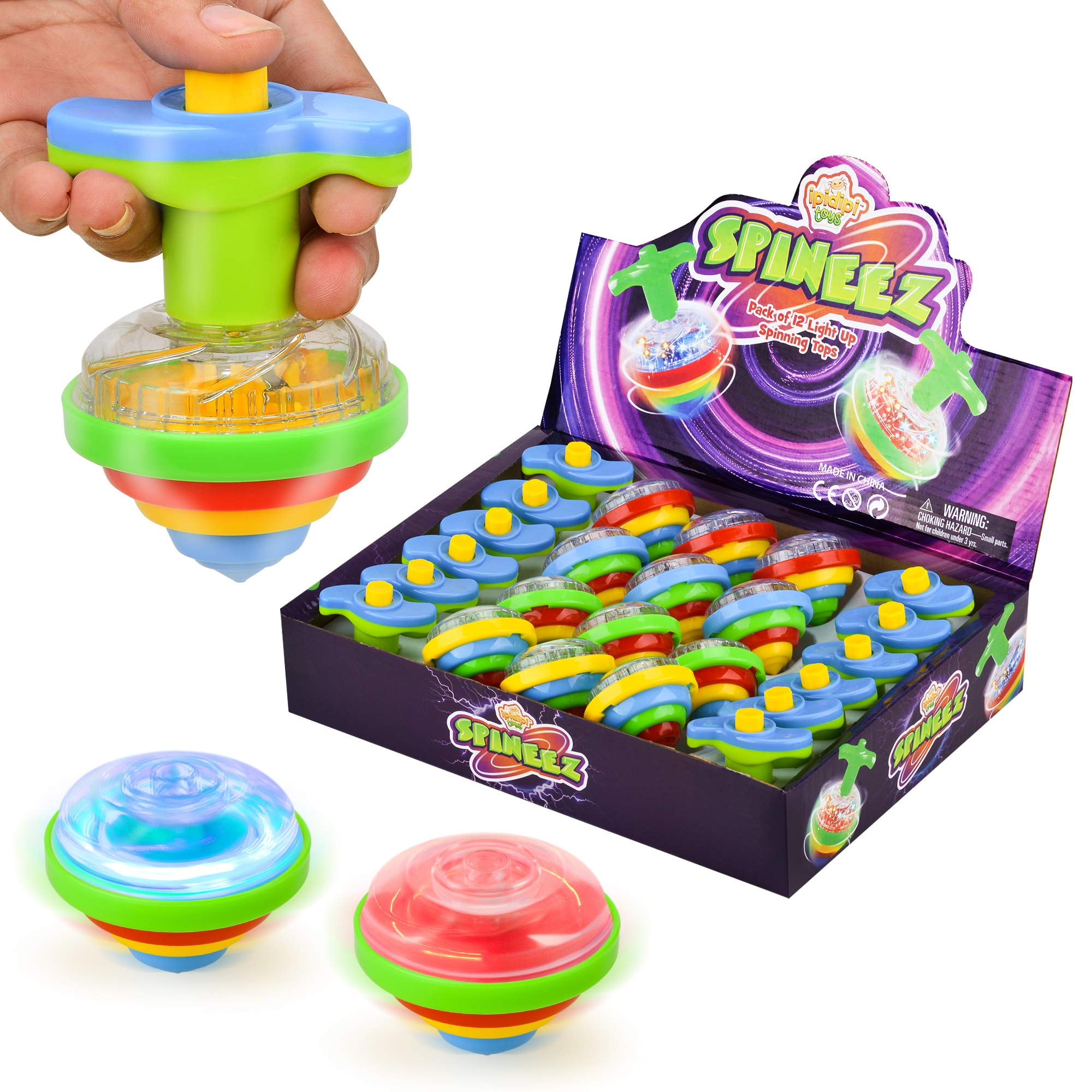 Trompeolas Iluminadas Ipidipi Toys Led Spinner Para Niños, Azul, 12 Unidades